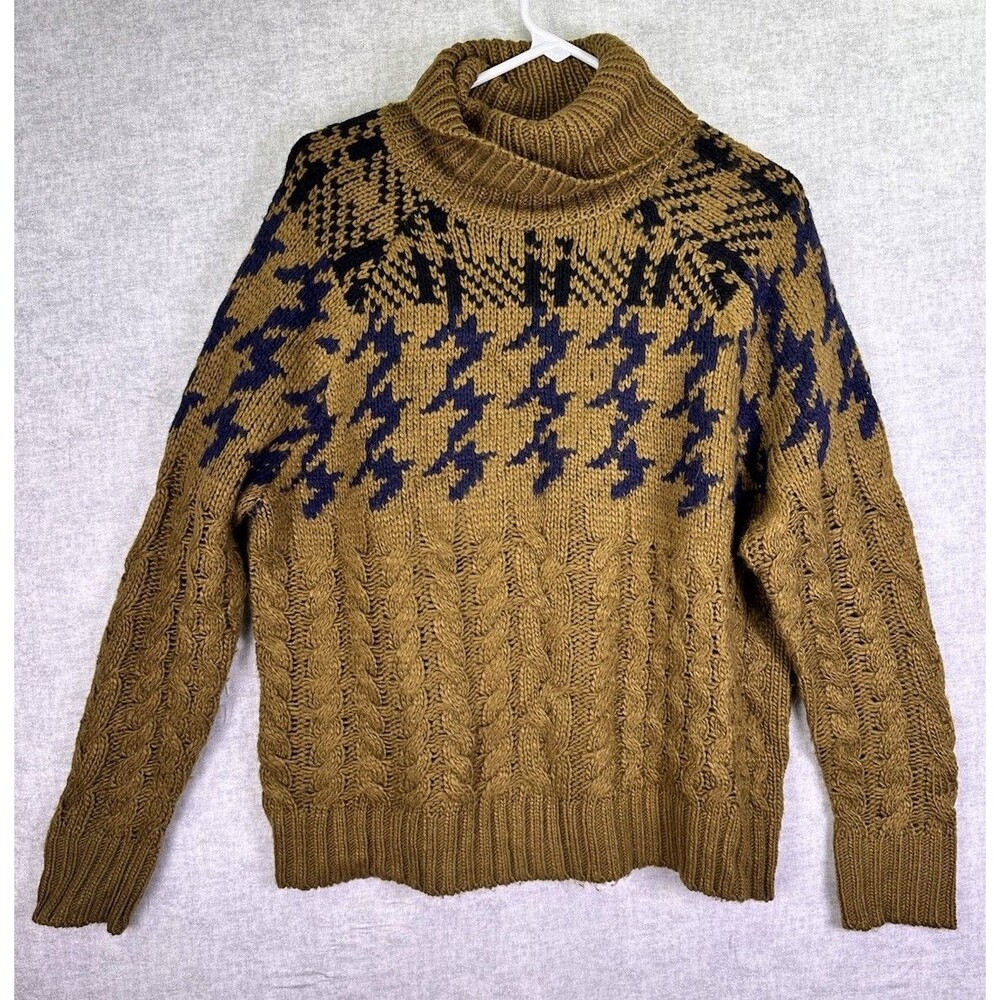 John + Jenn Evereve Henry Houndstooth Turtleneck Sweater in Caramel Multi Medium